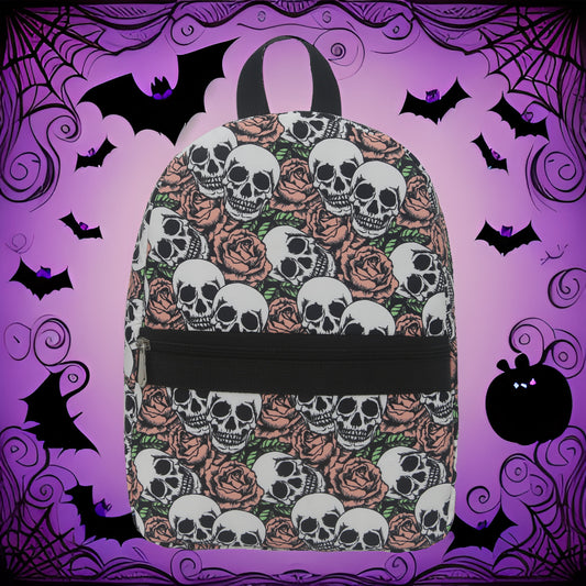 Mochila con estampado de calavera y rosa, impermeable, de nailon, ligera. 