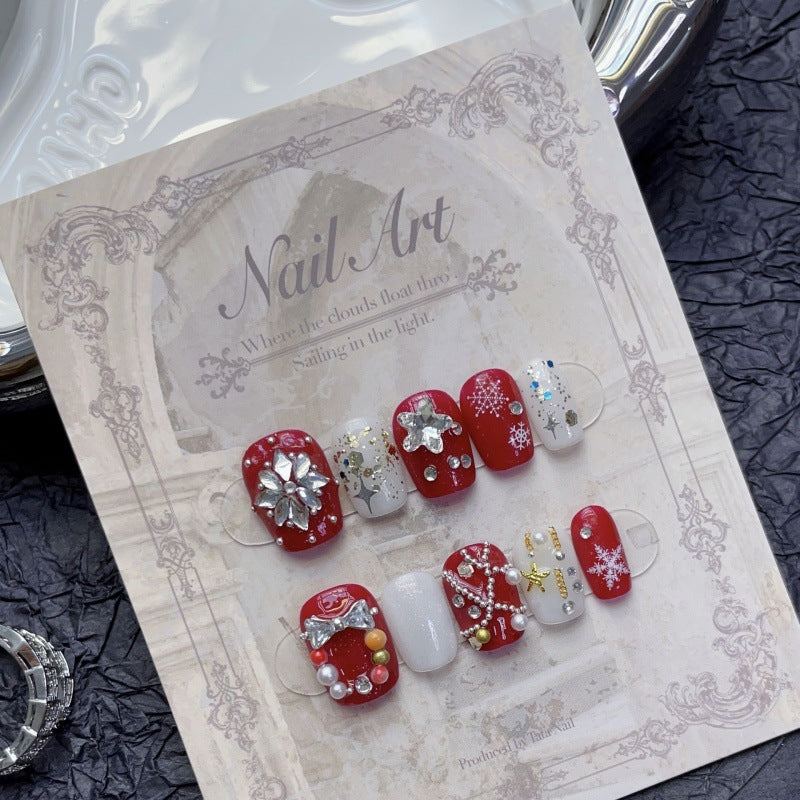 Colección navideña Feliz Navidad Industria pesada Arte de uñas hecho a mano Uñas postizas largas y cortas