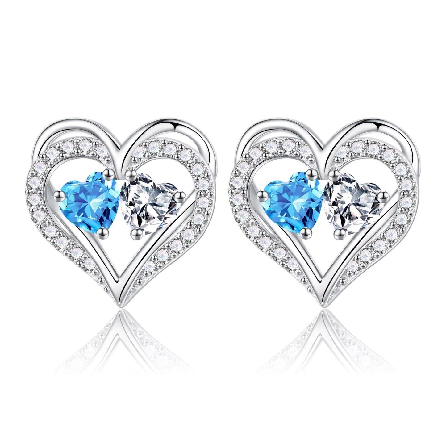 Sterling Silver Birthstone Heart Earrings new