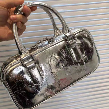 Retro crossbody bag, small square bag, small top handle purse metallic