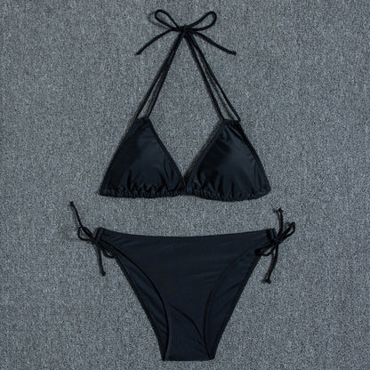 Multi-color printed neck strap halter sexy split bikini swimsuit