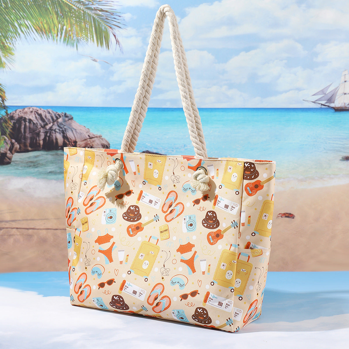 Bolso de playa estampado, bolso bandolera informal de gran capacidad, bolso de viaje de verano sencillo y moderno, ligero 