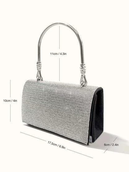 Bolso de noche con pedrería, ideal para bodas, cumpleaños, banquetes y fiestas. Bolso de mano plateado brillante para fiestas y graduaciones.