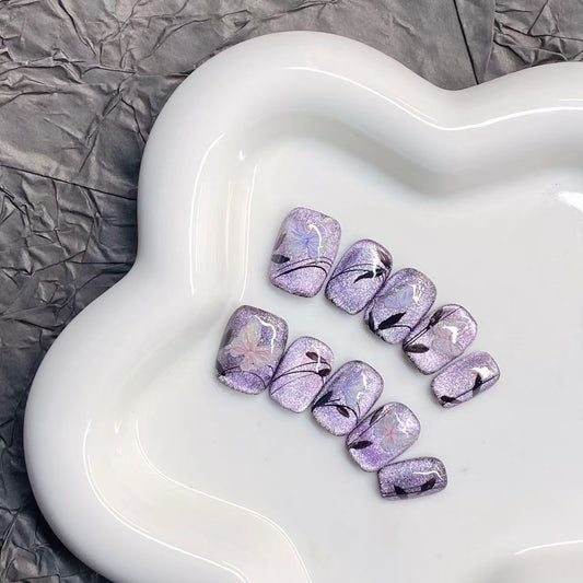 1004- Uñas postizas hechas a mano, de presión, removibles