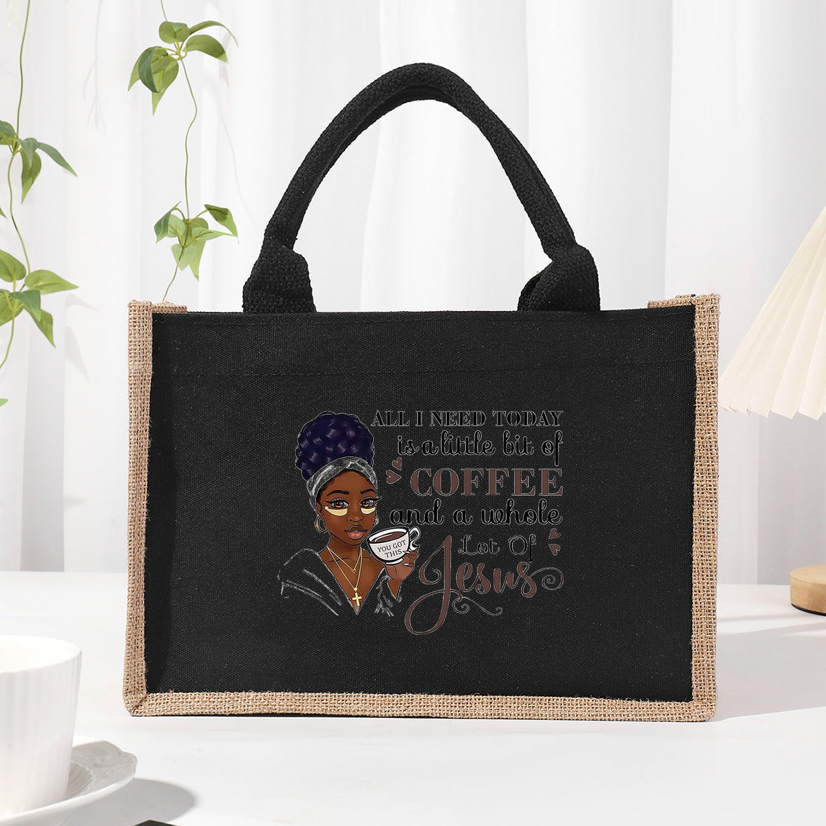 Bolsa de tela de algodón y lino, bolsa de tela con letras estampadas, bolso ligero portátil, bolsa de regalo para compras 