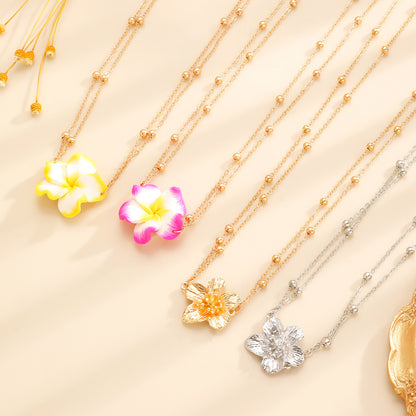 Simple Women's Metal Frangipani Flower Beaded Waist Chain Beach Belly Chain