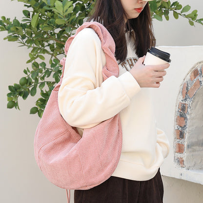 Bolso hobo de lona, ​​bolso de hombro informal plisado, bolso de hombro de pana con cordón ajustable 