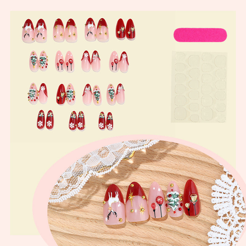 Armadura de ropa navideña 3D tridimensional alce árbol de Navidad almendra pieza de arte de uñas de alta calidad para usar uñas puramente hechas a mano