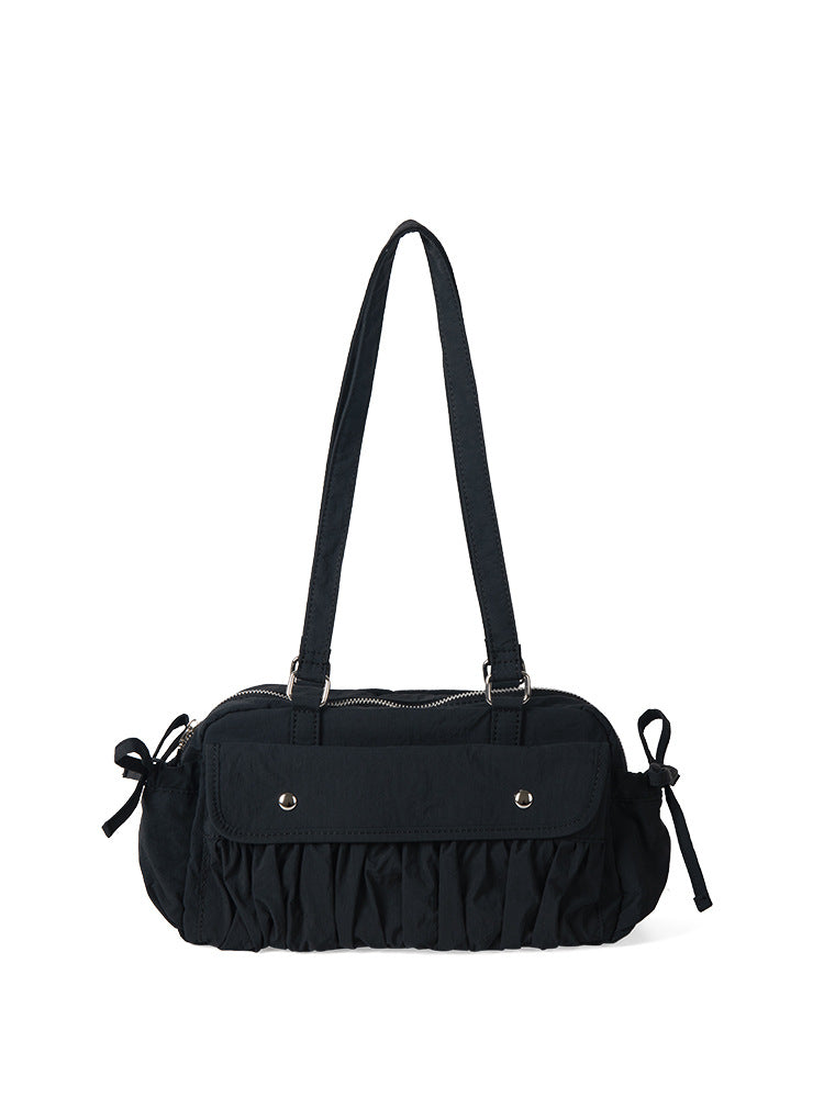 Bolso pequeño de hombro para mujer, bolso de hombro plisado de nailon, bolso baguette, bolso hobo de gran capacidad y a la moda para mujer 