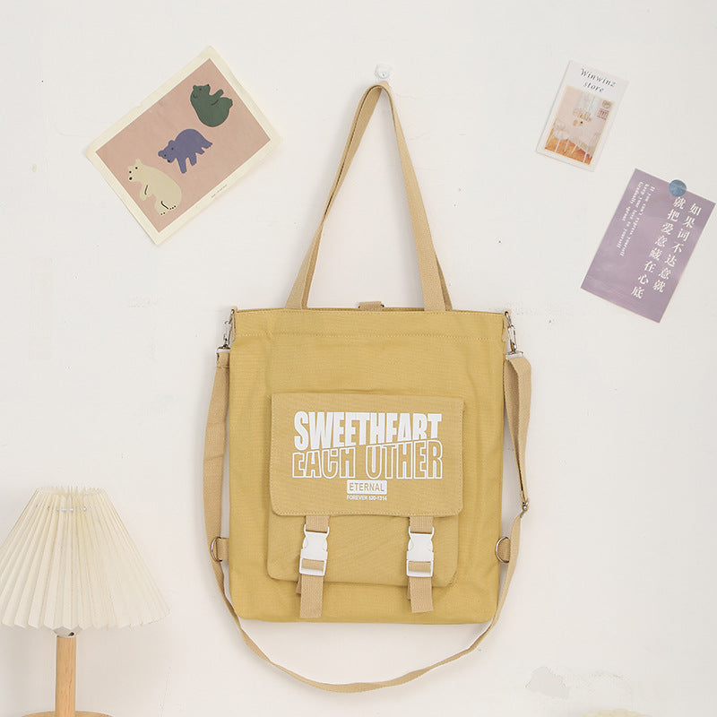 Carry letter pattern printed canvas bag, student shoulder canvas bag, shopping bag with zipper, tote canvas bag