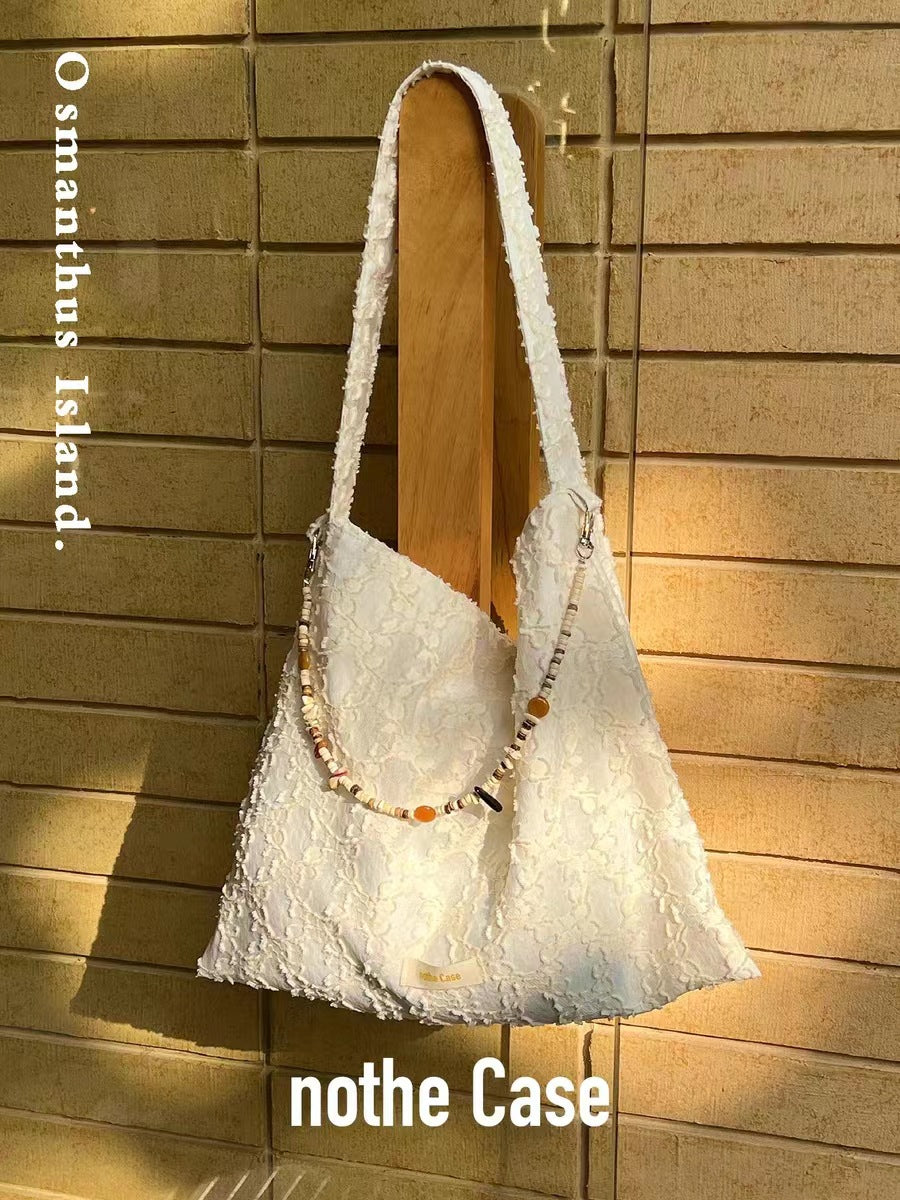 Bolso de hombro con cuentas de diseño retro – Bolso hobo de tela ligero y versátil para mujer, ideal para primavera y otoño 