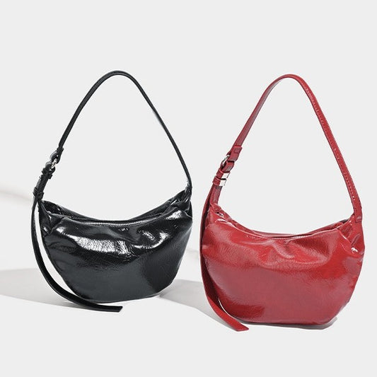 Bolso retro rojo para mujer, bolso ovalado plisado informal, bolso de hombro, bolso de mano, bolso hobo para mujer 