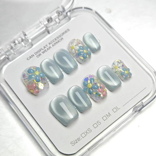 1007- Uñas postizas hechas a mano, de presión, removibles