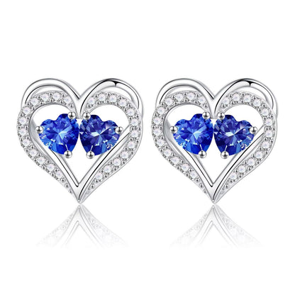 Sterling Silver Birthstone Heart Earrings new