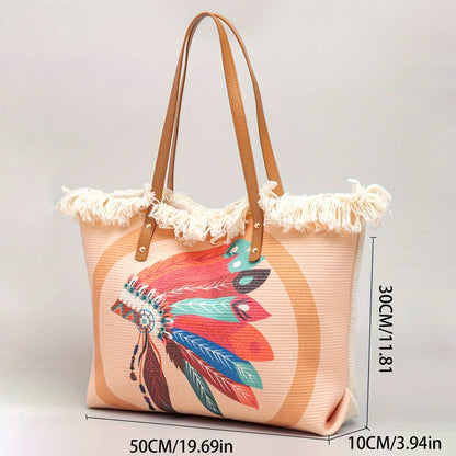 Fashion Large Tote Bag – High-Aesthetic Printed Handbag, Ethnic Style Travel Shoulder Shopper
