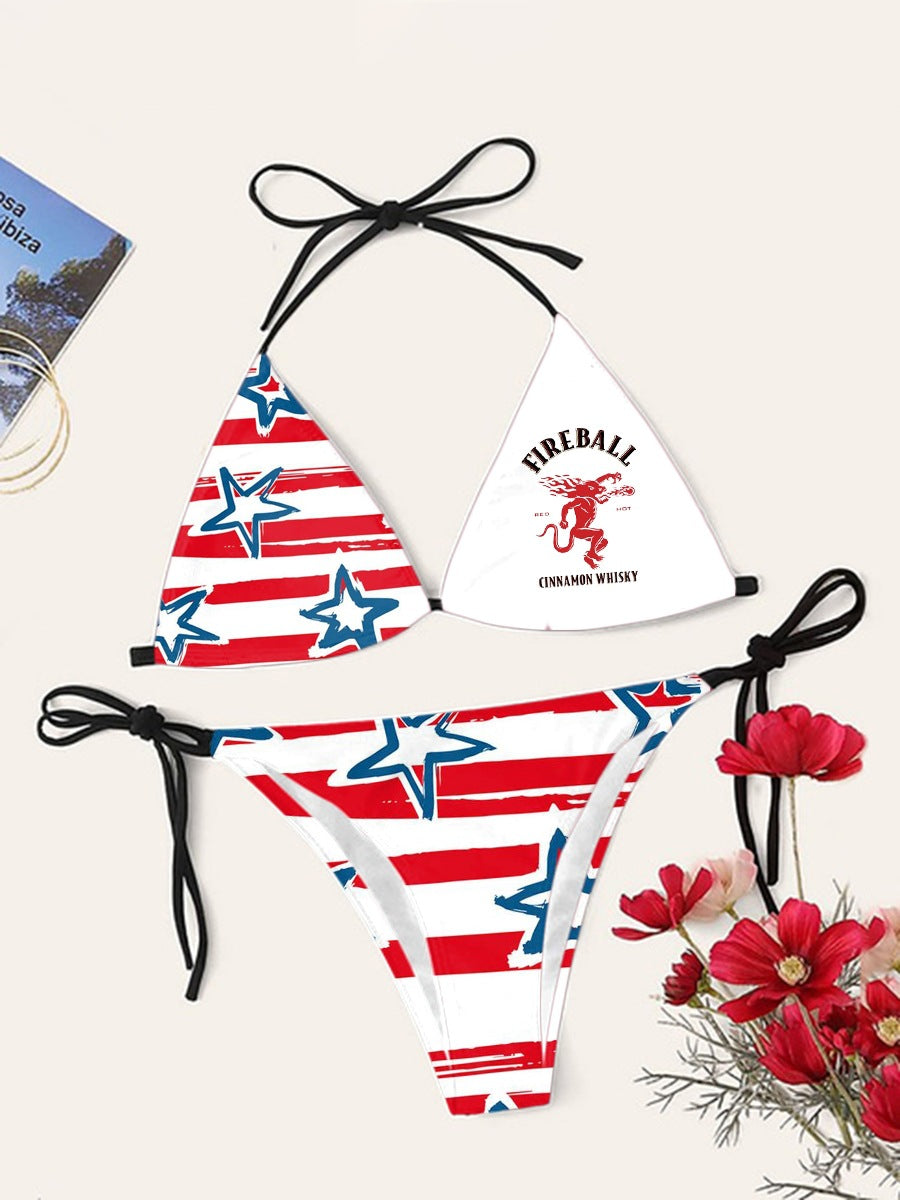 Digital Print Sexy Halter Bikini Set - Two-Piece Adjustable Swimwear for Women