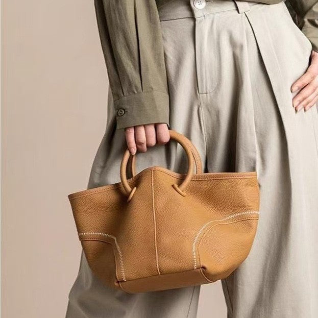 Commuter vegetable basket tote bag, portable shoulder bag, soft pu bucket bag, versatile top handle bag for women hobo