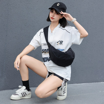 Bolso bandolera informal y versátil de lona, ​​bolso bandolera con correa ancha, bolso tipo dumpling unisex de estilo sencillo, bolso lunar, bolso ligero de tela espacial 