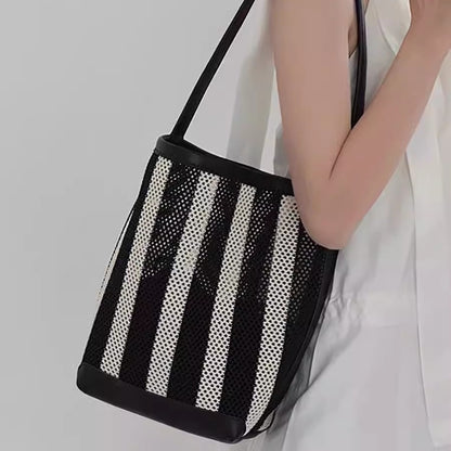 Elegante bolso de playa tipo cubo para mujer, ideal para el verano. Perfecto para vacaciones, para llevar al hombro o para el día a día. 