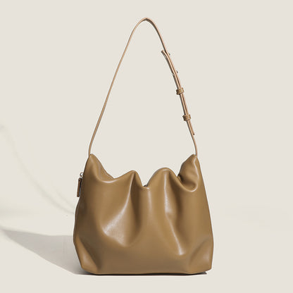 Bolso de hombro sencillo de piel suave con pliegues, diseño para mujer, bolso de hombro con cremallera lateral de color liso, bolso hobo para mujer 