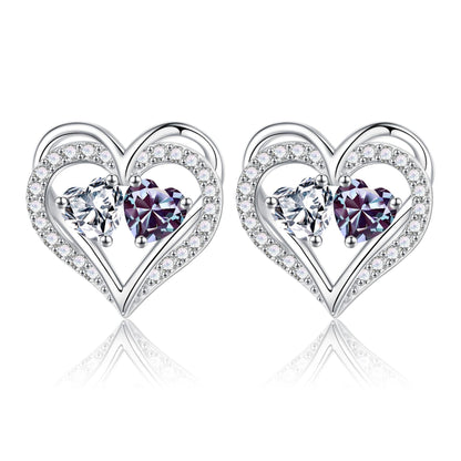 Sterling Silver Birthstone Heart Earrings new