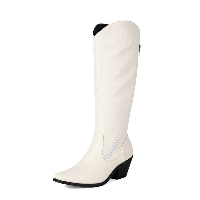 Chunky Heel Leather Martin Knee Boots | Big Sizes up to US16