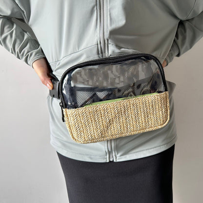 Riñonera de PVC transparente con diseño de paja – Riñonera de playa portátil e impermeable para mujer – Bolso bandolera con diseño elegante 