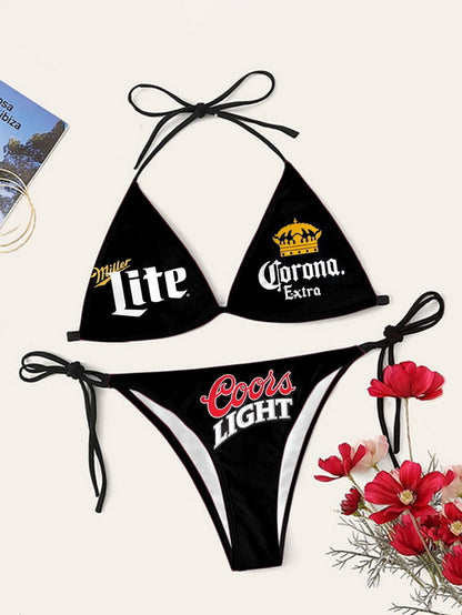 Bikini printed strap swimsuit set backless split swimsuit