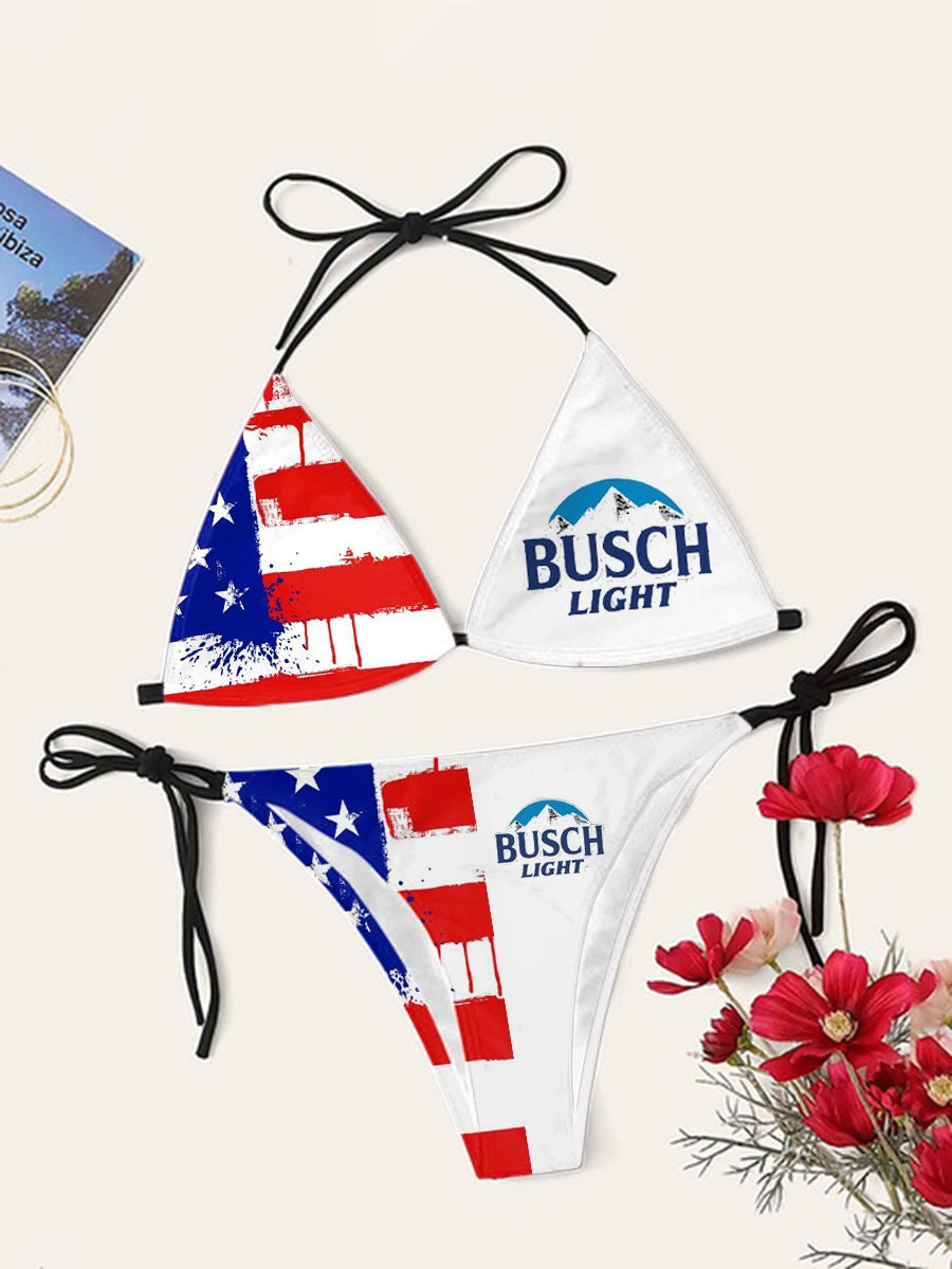 Digital Print Sexy Halter Bikini Set - Two-Piece Adjustable Swimwear for Women