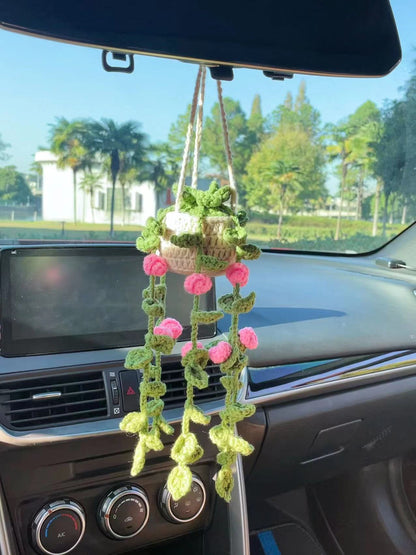 Colgante de planta de coche Decoración de coche Colgante de espejo retrovisor Lana creativa en el coche