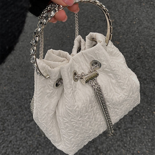 Bolso de mano con cadena de pedrería para mujer, bolso tipo cubo con cordón ajustable, bolso de noche, bolso de fiesta, bolso de graduación, bolsos de fiesta, bolsos de mano 