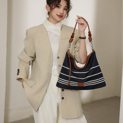 Bolso hobo de piel a juego con rayas negras, bolso de hombro hobo para mujer, gran capacidad, bolso de hombro