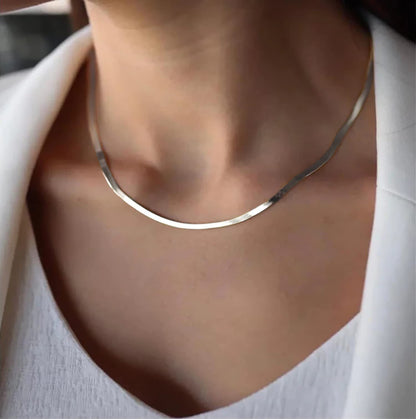 14K Gold Plated Herringbone Choker Necklace - Dainty Thin Snake Chain Layered Jewelry for Women -dropshippingabc.com