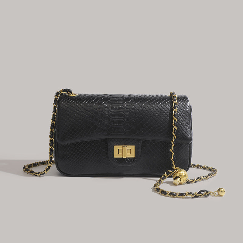Small square crossbody purse, chain shoulder bag, fashionable snake pattern crossbody small square bag