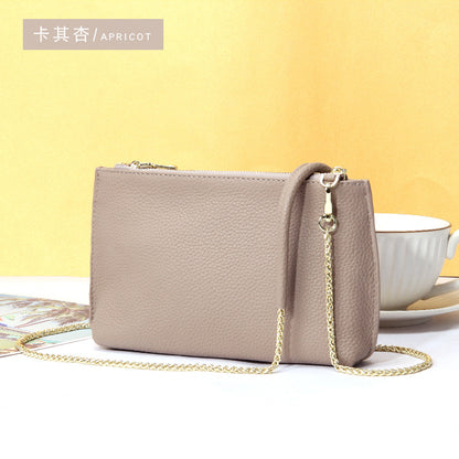 Bolso bandolera sencillo de piel auténtica para mujer, bolso elegante de gran capacidad, bolso tote con doble cremallera, bolso de cadena de piel 