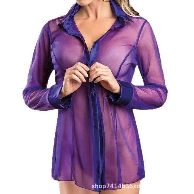 Women's Erotic Lingerie Home Sheer Mesh Open Front Shirt Pajamas Sexy