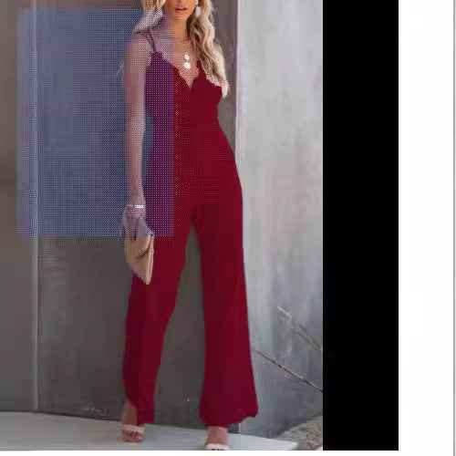Deep V-Neck Spaghetti Strap Jumpsuit for Women