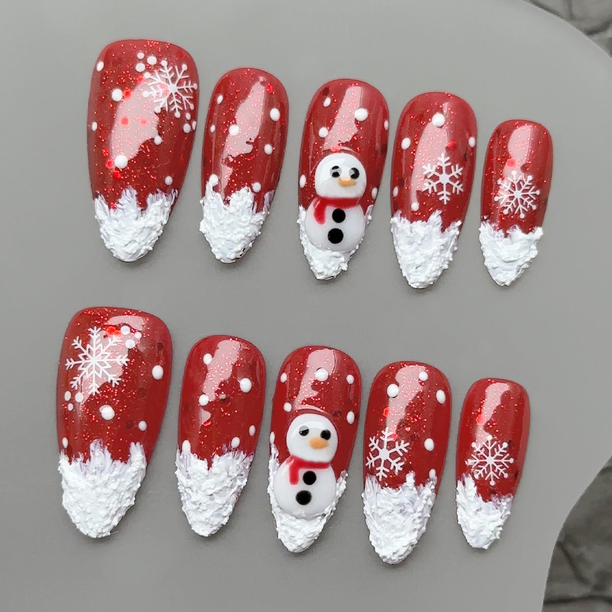 Manicura navideña, 10 piezas, parche para uñas, Papá Noel usa uñas postizas, parche para uñas, muñeco de nieve, hecho a mano.