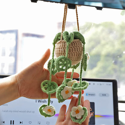 Colgante de planta de coche Decoración de coche Colgante de espejo retrovisor Lana creativa en el coche