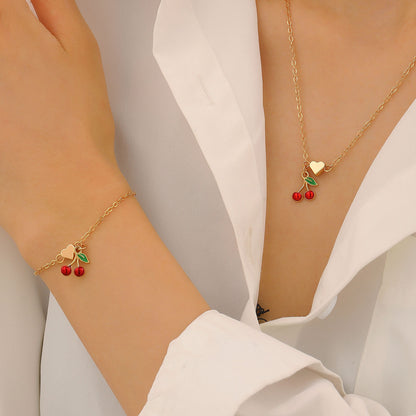 Alloy Cherry Strawberry Apple Pineapple Fruit Bracelet Necklace Jewelry Set