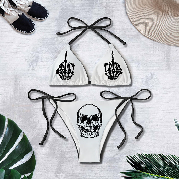 Bikini printed strap swimsuit set backless split swimsuit