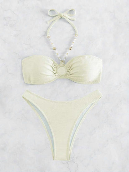 Sexy Solid Color Halter Bikini - Ruched Bust Ladies Beach Swimsuit -dropshippingabc.com