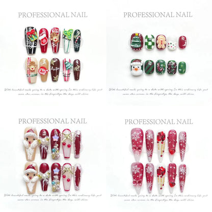 Colección navideña Feliz Navidad Industria pesada Arte de uñas hecho a mano Uñas postizas largas y cortas