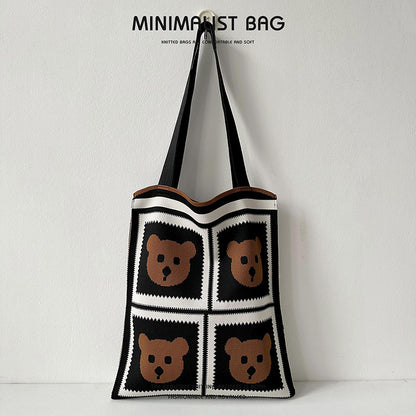 Quirky Knit Shoulder Bag – Novelty Large Tote, Commuter-Friendly Animal Purse