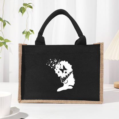 Bolsa de tela de algodón y lino, bolsa de tela con letras estampadas, bolso ligero portátil, bolsa de regalo para compras 