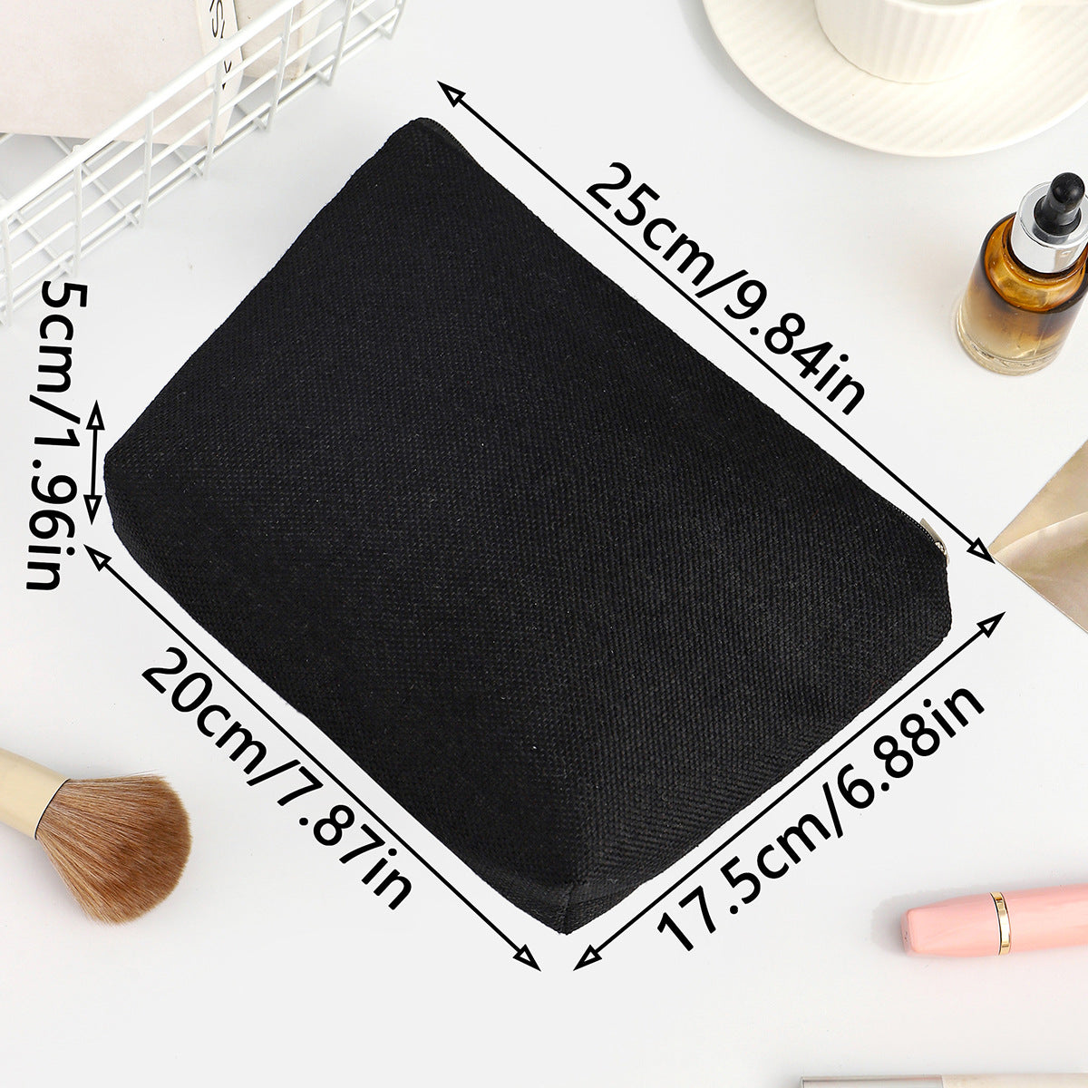 Linen printed cosmetic bag, cosmetic lipstick storage bag, small simple zipper evening clutch bag,