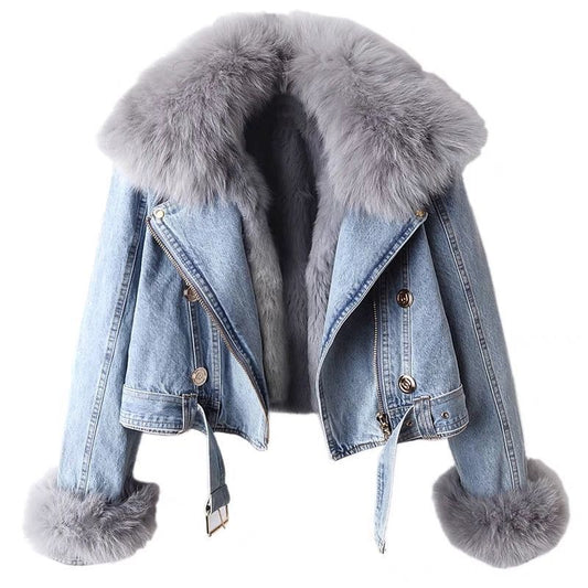 Denim Jacket with Detachable Faux Fur Liner