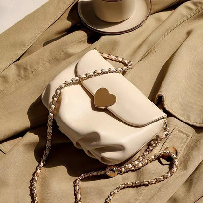 Elegante bolso bandolera pequeño blanco para mujer - Bolso de hombro sencillo y versátil con diseño de nube y cadena 