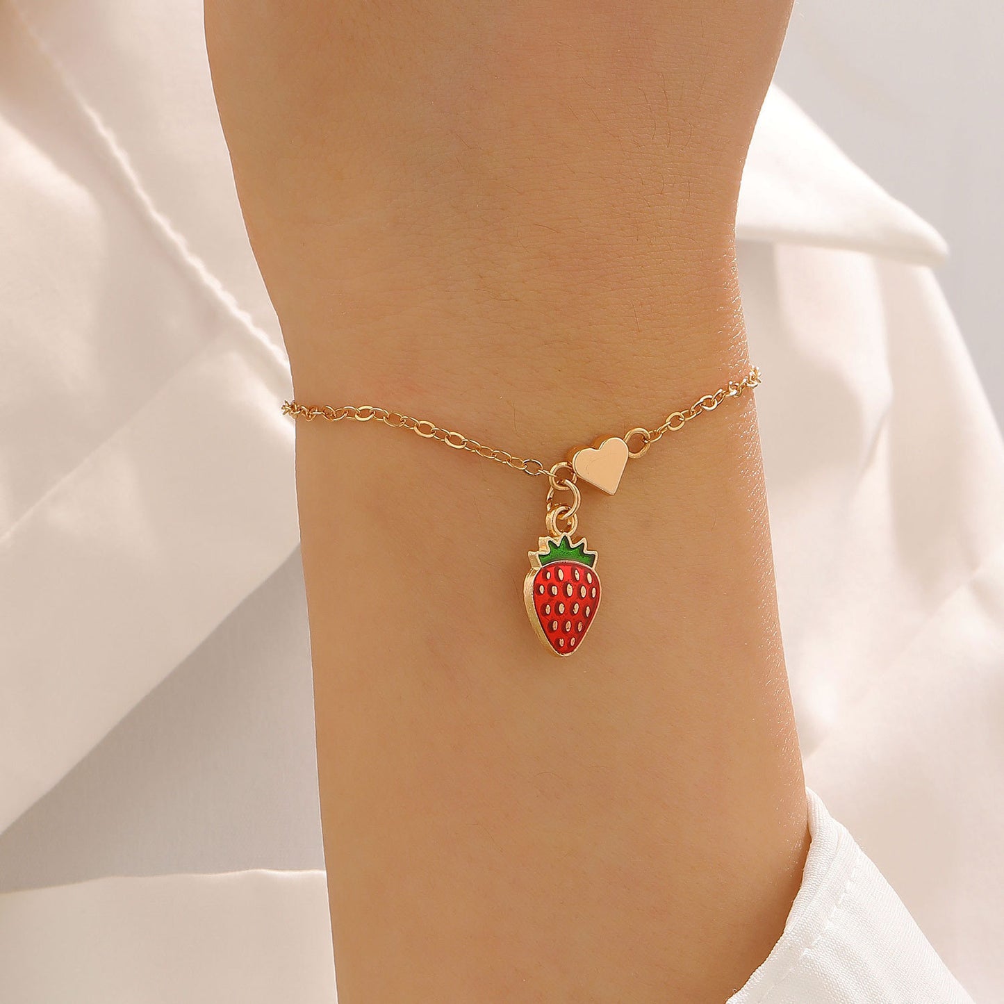Alloy Cherry Strawberry Apple Pineapple Fruit Bracelet Necklace Jewelry Set