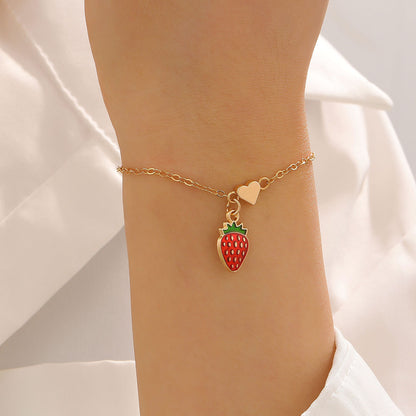 Alloy Cherry Strawberry Apple Pineapple Fruit Bracelet Necklace Jewelry Set